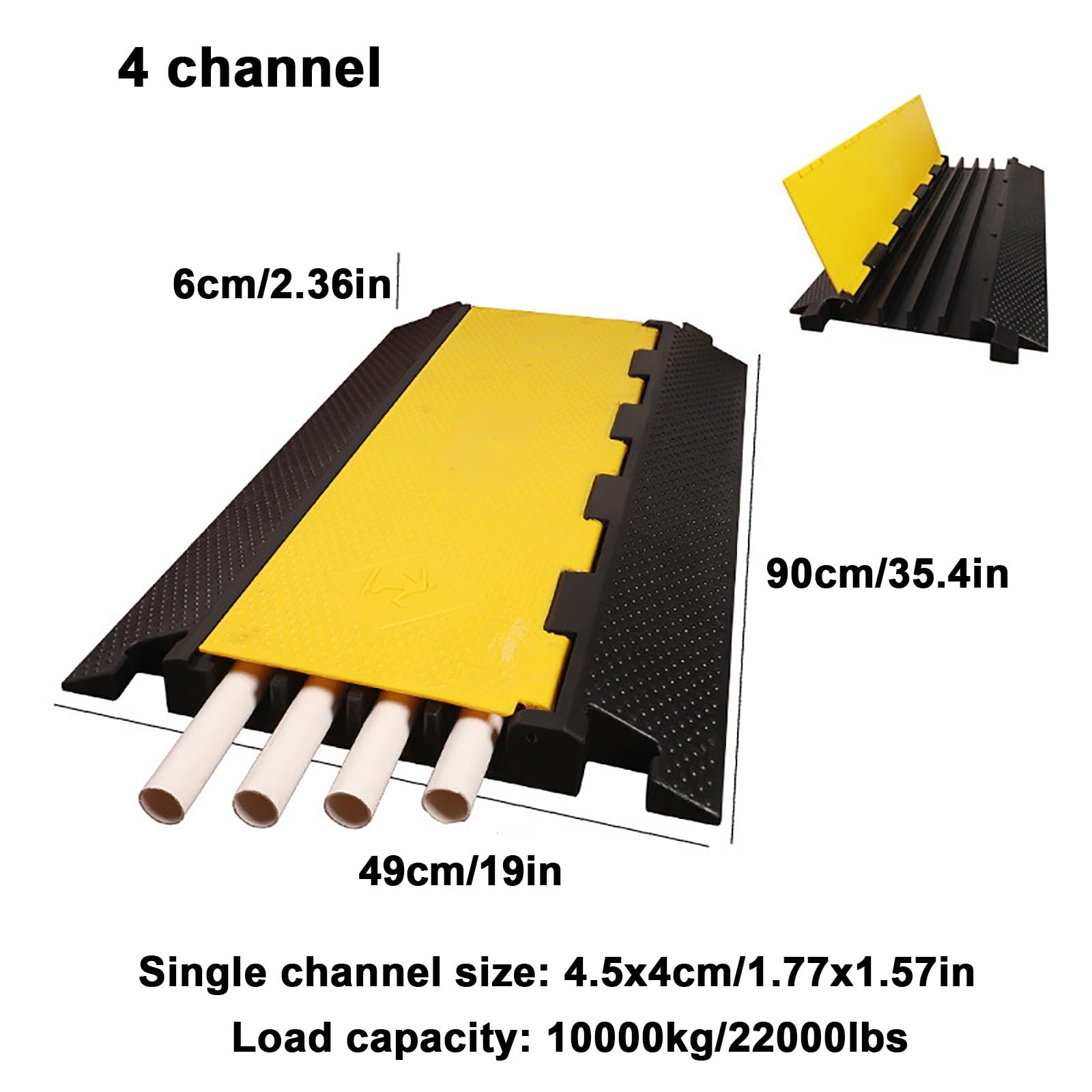 Pasacables de Suelo para Proteger Las Cables Protector de Cables Protector de 4 Canales, Carga 10 000 Kg, 90 X 45 X 6 cm, Ocultador de Cables para Uso en Interiores y Exteriores