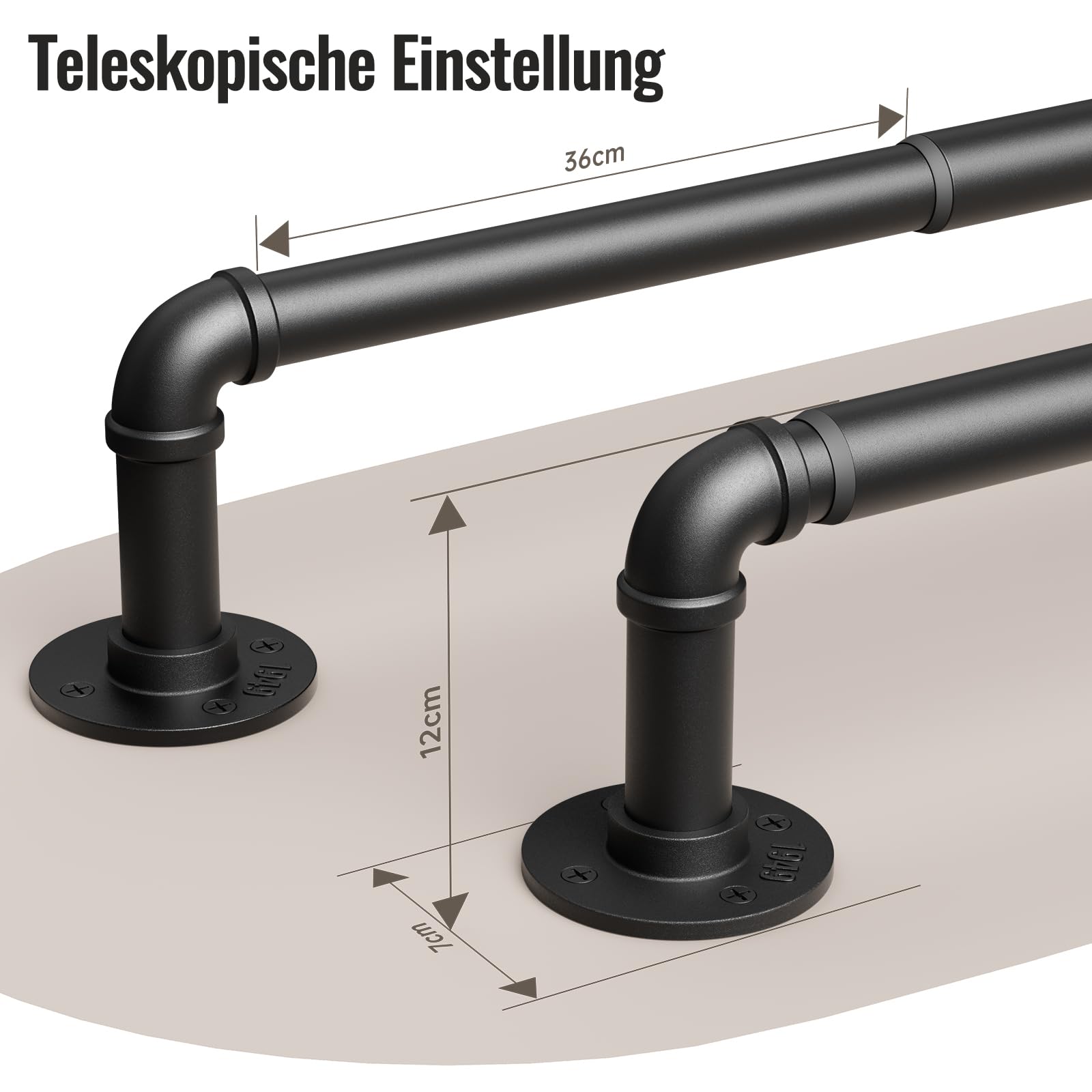 QPFO® Uittrekbare douchegordijnstang 74-163 cm zwart mat - industriële QPFO® Uittrekbare douchegordijnstang 74-163 cm zwart mat - industriële