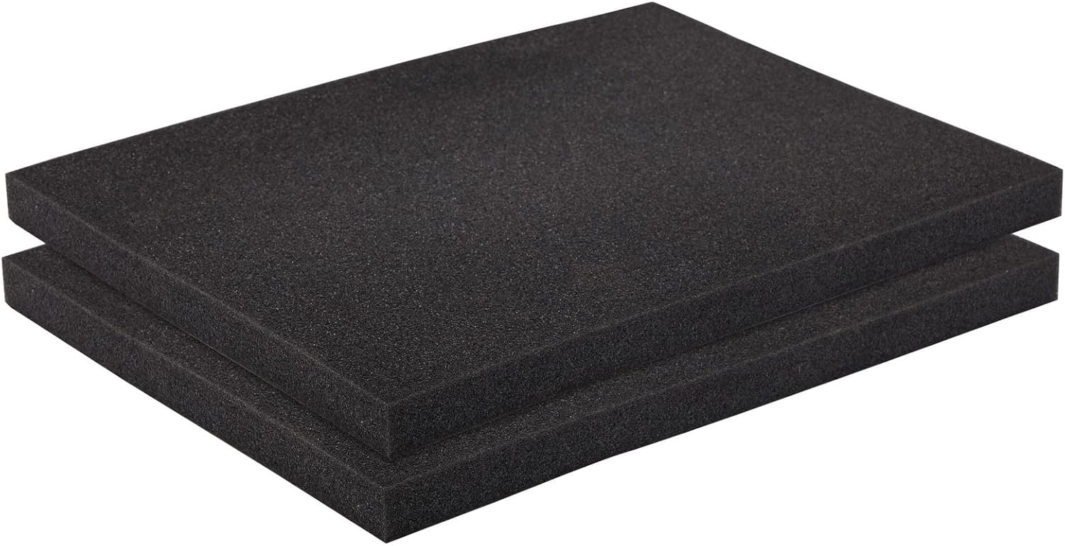 2 Pack Black Packing Foam Sheets, 1 Inch Polyurethane