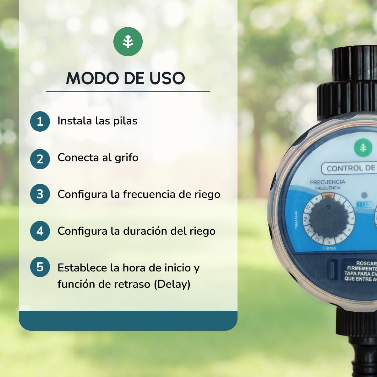 PLANETA HUERTO | Programador d'Arrosage Blindé, Automatisation d'Arrosage, Durée et Fréquence Réglables - Programador de Riego Resistente al Agua, Idéal pour Jardins et Potagers