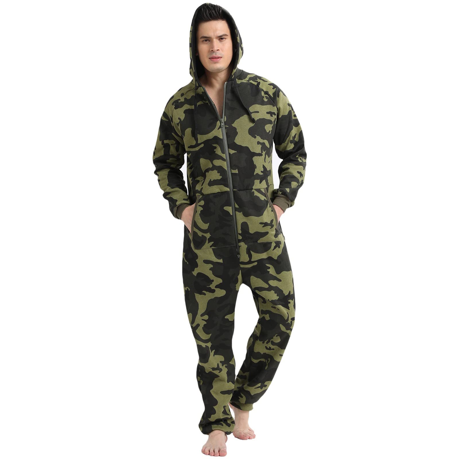 XIUH Jumpsuit Herren Fleece Einteiler Onesie Schlafanzug Kuschelig Einteiler SchlafanzüGe Mit Kapuze Hausanzug Kapuze Reißverschluss Einteiler Onesie Schlafanzug Overall Lang Pyjama Hausanzug