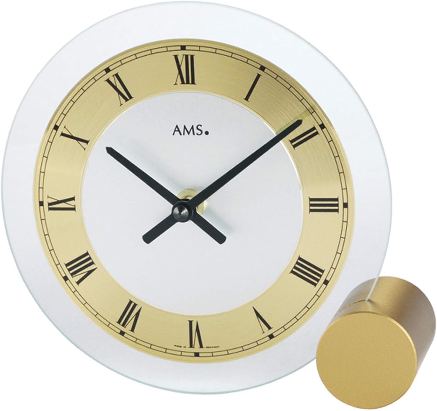 AMS Uhrenfabrik T168 Brass Lacquered Metal Mineral Glass Clock, Silver