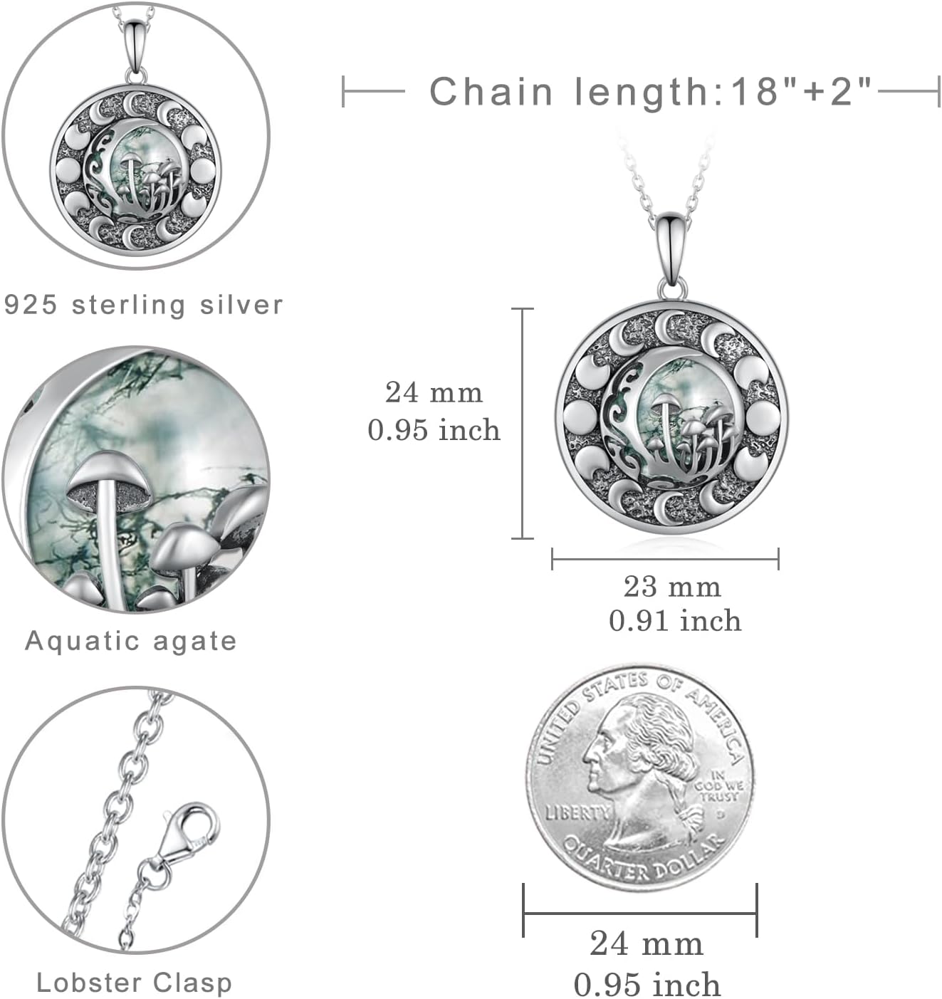 Mushroom Necklace Sterling Silver Mushroom Moonstone/Moss Agate Pendant Necklace Moon Phase Jewelry Gift for Women - Image 4