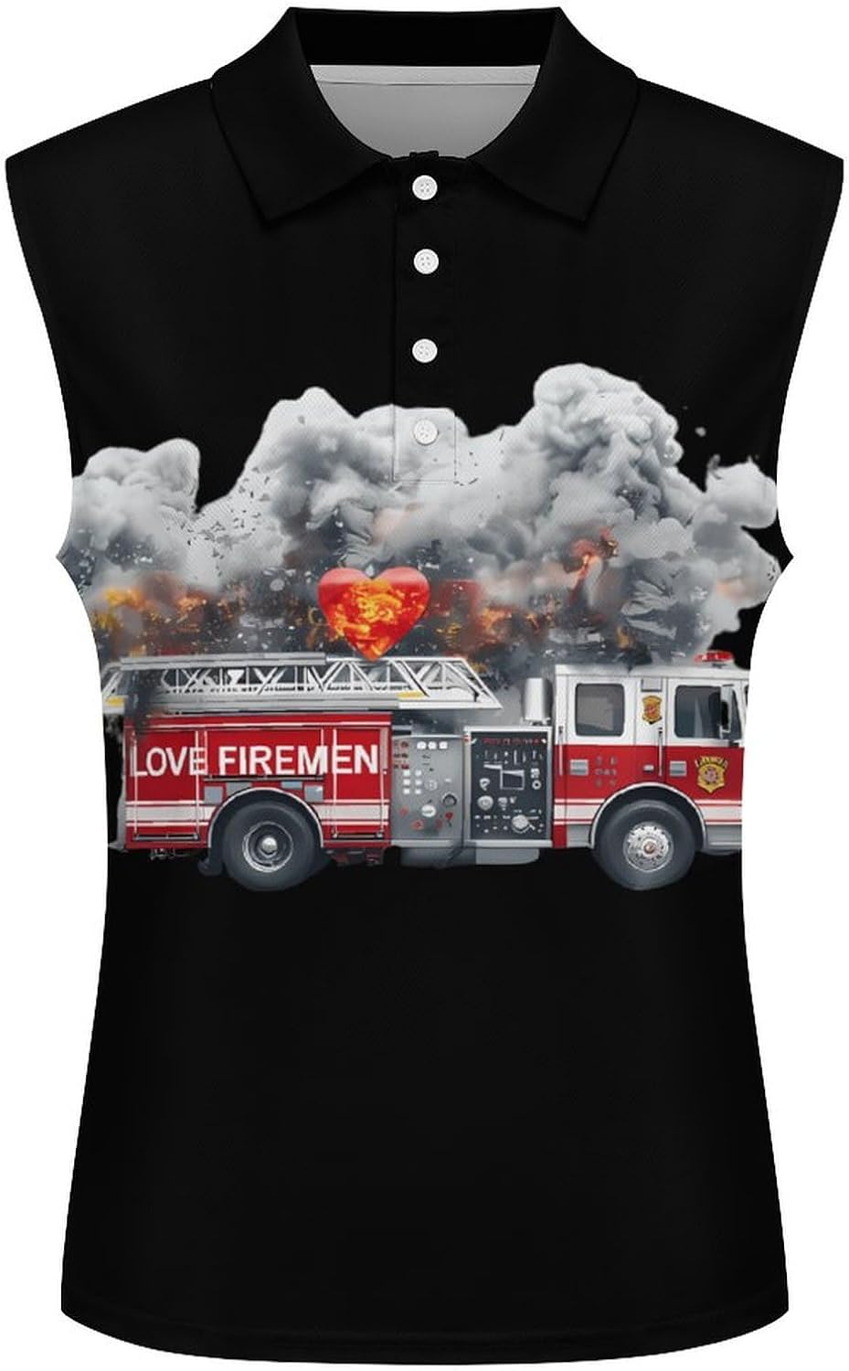 Fire Truck Firemen Women's Sleeveless Polo Tank Top Print T-Shirt Tops Casual Tops Summer Workout