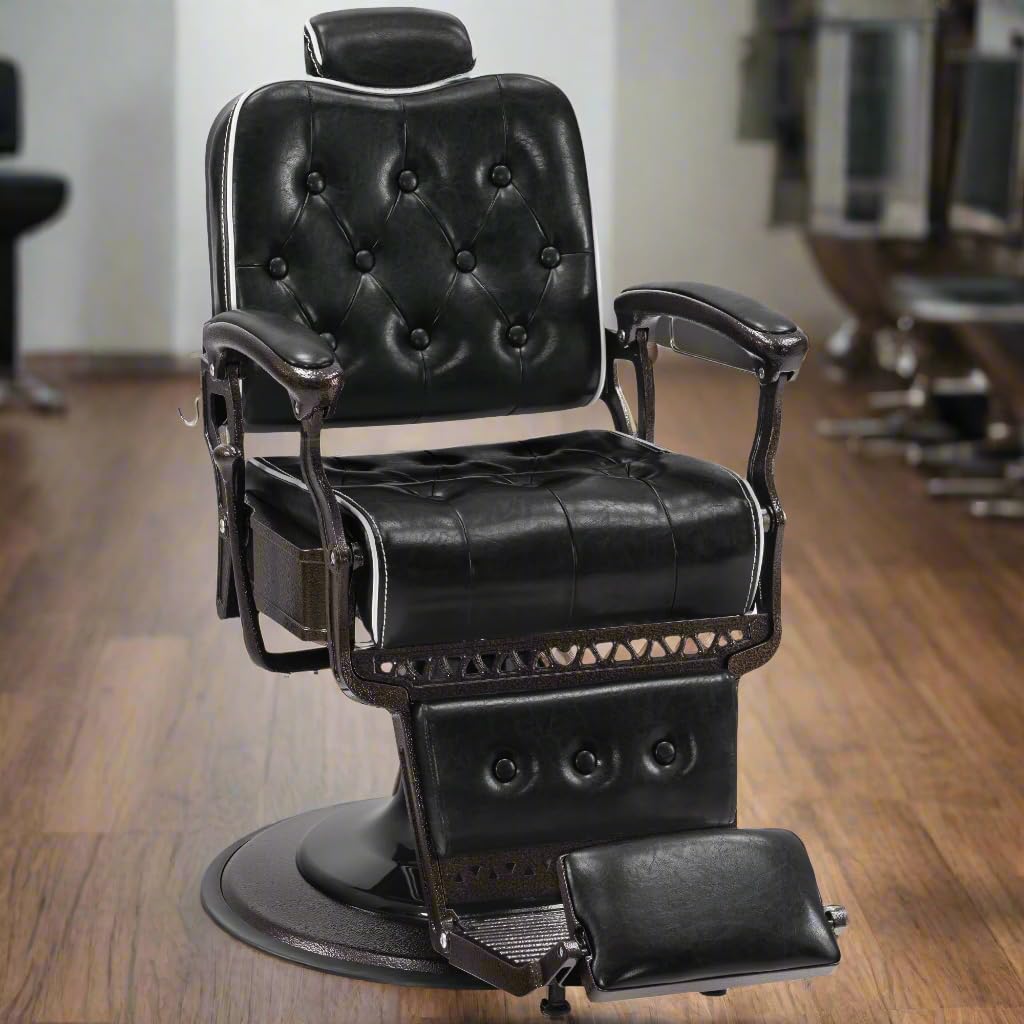 BarberPub Heavy Duty Metal Vintage Barber Chair All Purpose Reclining Hydraulic Pump Salon Beauty Spa Chair Hair Styling Equipment 9218 (Black)