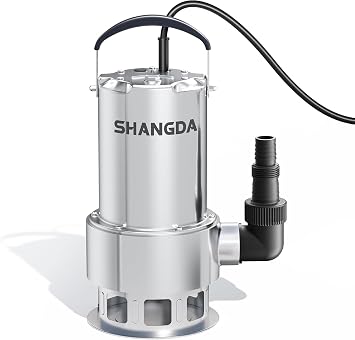 Sump Pump 1HP Submersible Water Pump 4500GPH Stainless Steel Electric Clean/Dirty Water Draining Transfer Pumps with Adapters for Pool Hot Tub Pond
