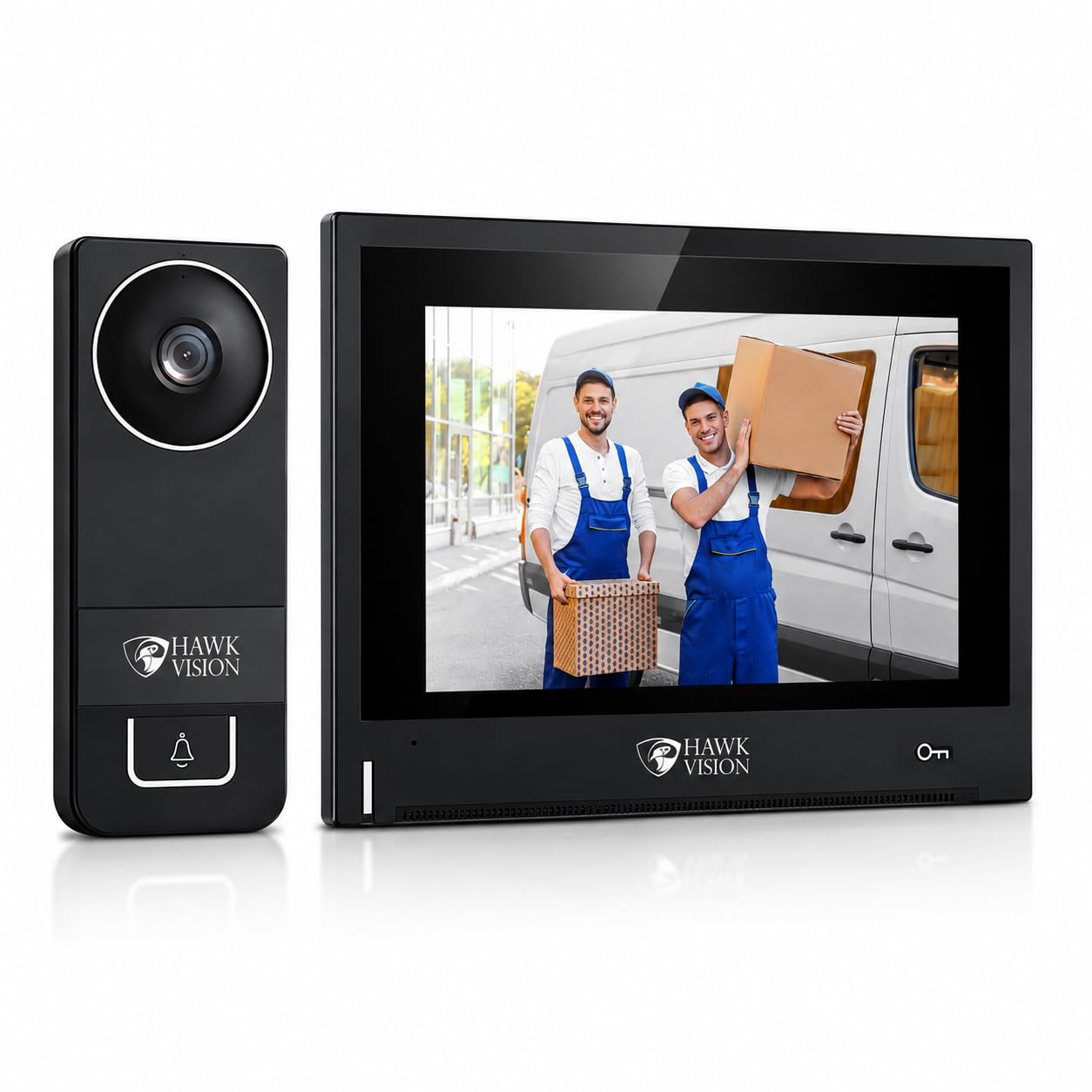 hawkvision smart video door phone, 7 inch ips capacitive touch monitor, 2mp fhd outdoor camera, wifi, mobile app control, two-way audio, ir night vision, 120° wide view, ip65 |2-way talk