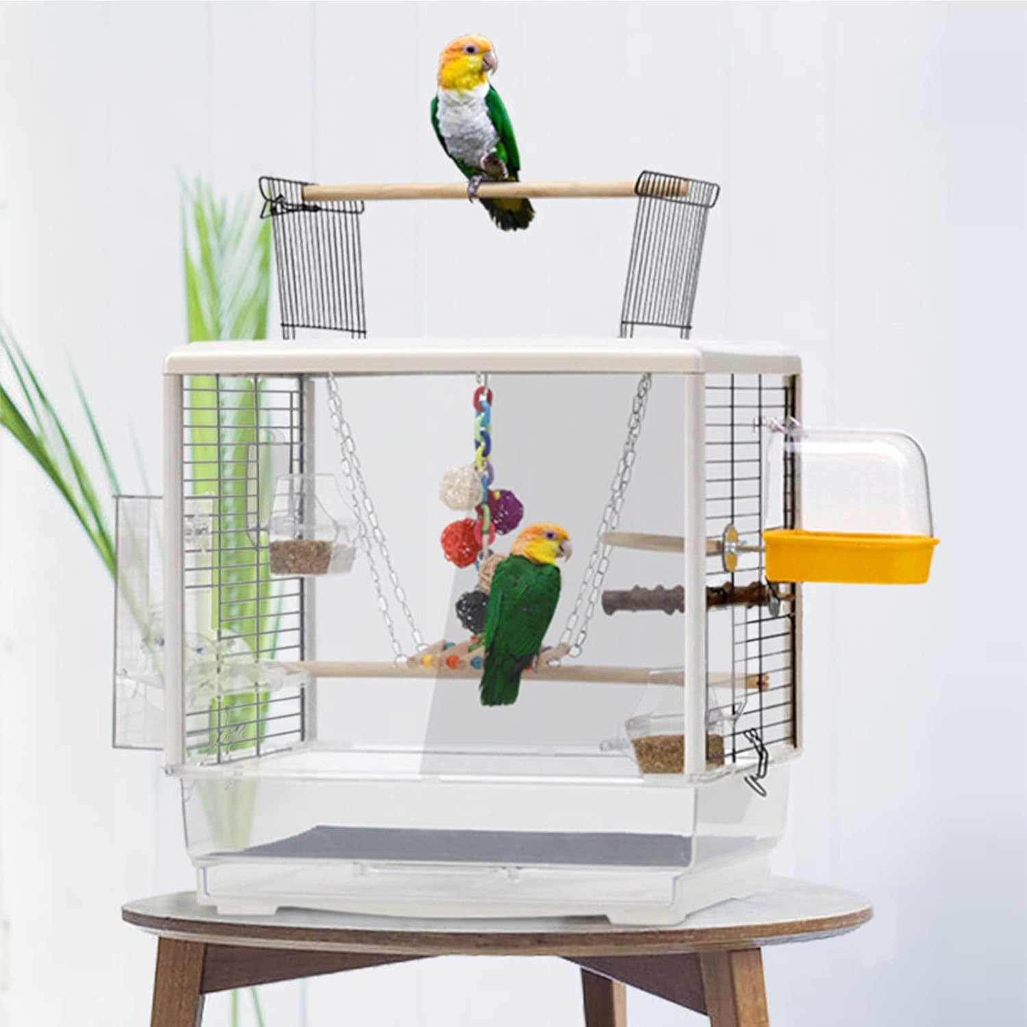 KKVV Jaula de pájaros portátil de acrílico, Jaula de pájaros Transparente Superior Abierta de 19 Pulgadas con alimentador, Jaula de Transporte de Viaje de pájaro Mediano Colgante