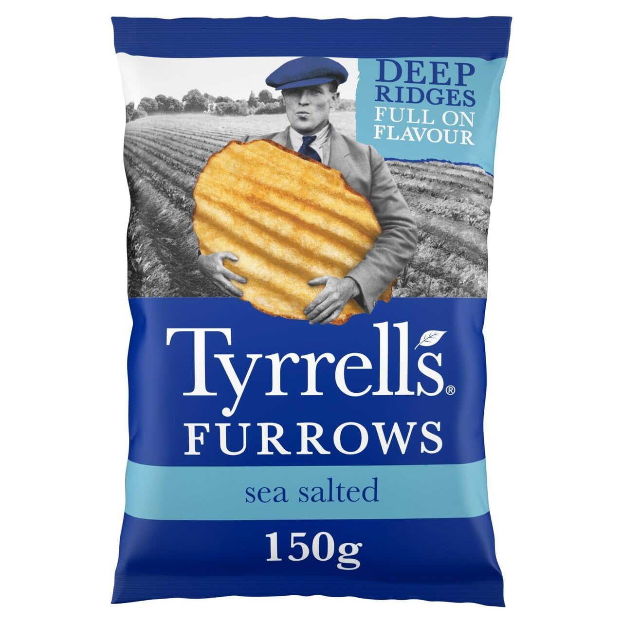 Tyrrells Crisps Furrows SEA SALTED 150g Sharing Bag - Hand-cooked & spun for an exquisite fresh taste. No artificial ingredients (No artificial flavour, colours or MSG)