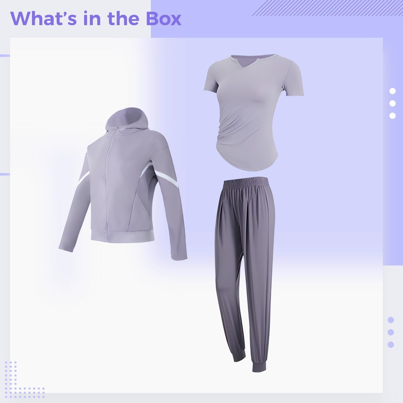 Conjunto de ropa deportiva de 3 piezas para mujer, incluye chaqueta con capucha y cremallera, camiseta con cuello en V, pantalones de cintura elástica, tela transpirable y elástica