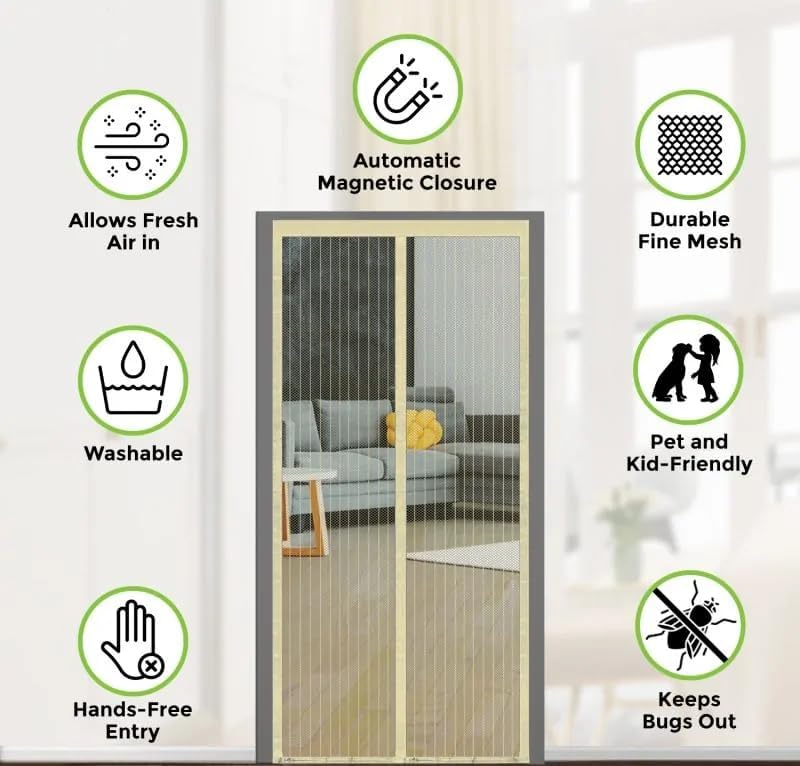 Image of Magnetic Mosquito Door Net for Home 6.8ft x 3.2ft | Heavy Duty Fine Mesh Screen with Automatic Magnetic Closure | Hands-Free Entry | Washable Insect Protection Door Curtain