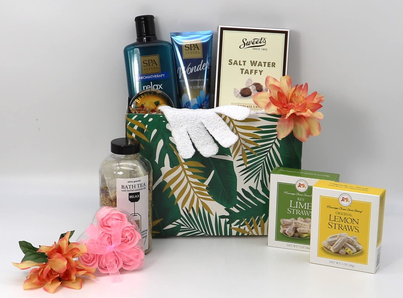 Gift Basket Village: Citrus Wave - Refreshing Taffy, Cookie Straws, Candy & Spa Items Gift Set