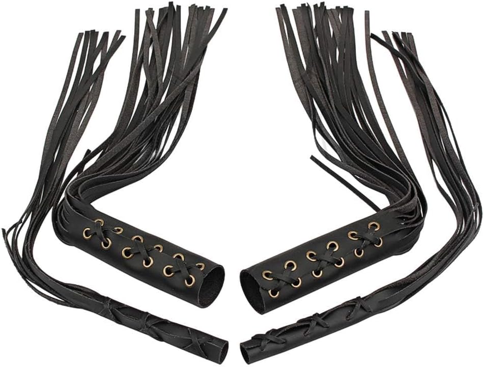 Grip Tassels, Universal 7/8in Faux Leather Hand Grips Tassel Fringe Wrap Cover Motorcycle Brake Clutch Lever Streamer (Black)