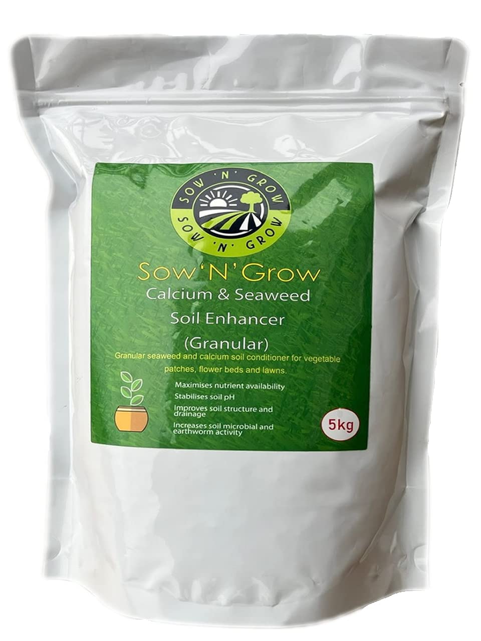 5KG Calcium and Seaweed Granular Soil Enhancer - Organic Soil Conditioner and Fertiliser for Lawns, Flower Beds and Vegetable Patches