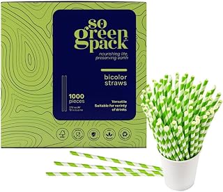 1000 Units Disposable 7.75-Inch Paper Bi-Color Straws Eco Bulk Pack of Durable Straws for Thanksgiving Cocktails, Bar Parties Long-lasting