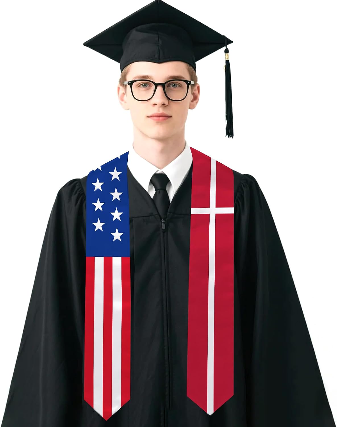 Denmark Flag Graduation Stole 72 x 5 Inches Decorative Ceremonial Accessory Sash for International Student (Baccalaureate Gown and Hat Not Included)