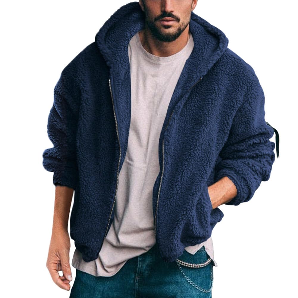 Giacca Pile Teddy Con Cappuccio Per Uomo | Felpa Zip Morbida E Calda, Oversize Invernale In Tessuto Peluche - copertina