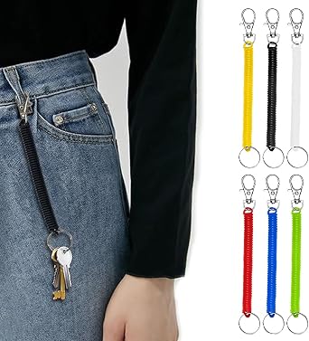 Stretchy Spiral Keyring - 6 PCS Colourful Plastic Keychain, 7” Springs Key Holder, Anti-lost Spring Coil Keychain Cord, Retractable Key Chain for Work, School, Keys, Wallet, ID Card, Backpack