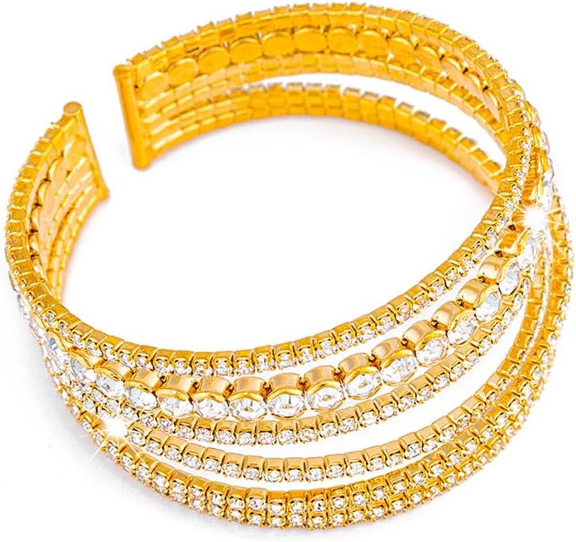 Gold Charm Rhinestone Bracelet Silver Multilayer Cuff Bracelet Luxury Crystal Bangle for Women