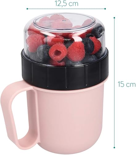 Miniatura 5 de Navaris Breakfast to Go Cup - Recipiente portátil de 2 piezas para cereales, yogur, avena, apta para microondas y lavavajillas, sin BPA, color rosa