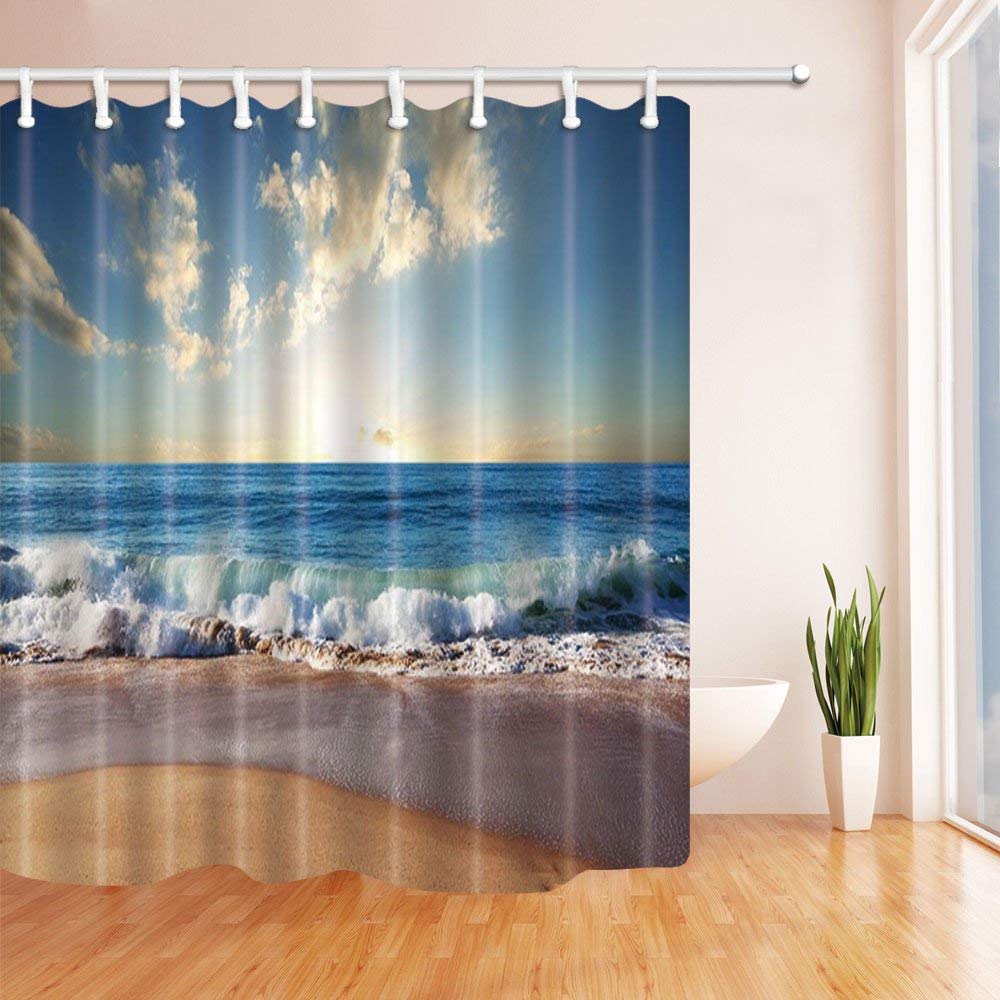 GAOFENFFR Ocean Shower Curtains for Bath Seaside Beach Against Blue Sea and Sky Polyester Fabric Waterproof Bath Shower Curtain 180X180CM