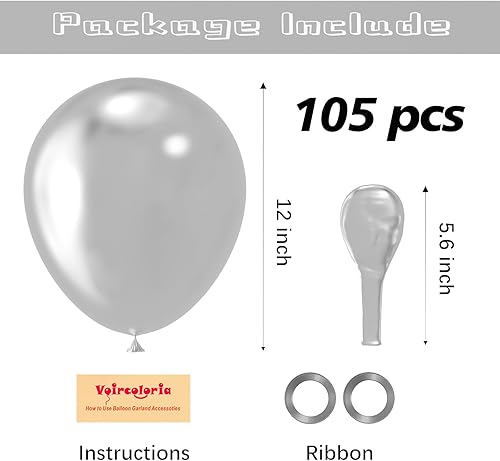 Miniatura 2 de 105 globos metálicos plateados de 12 pulgadas, globos de látex para fiesta de cumpleaños, graduación, baby shower, boda, aniversario, Año Nuevo,