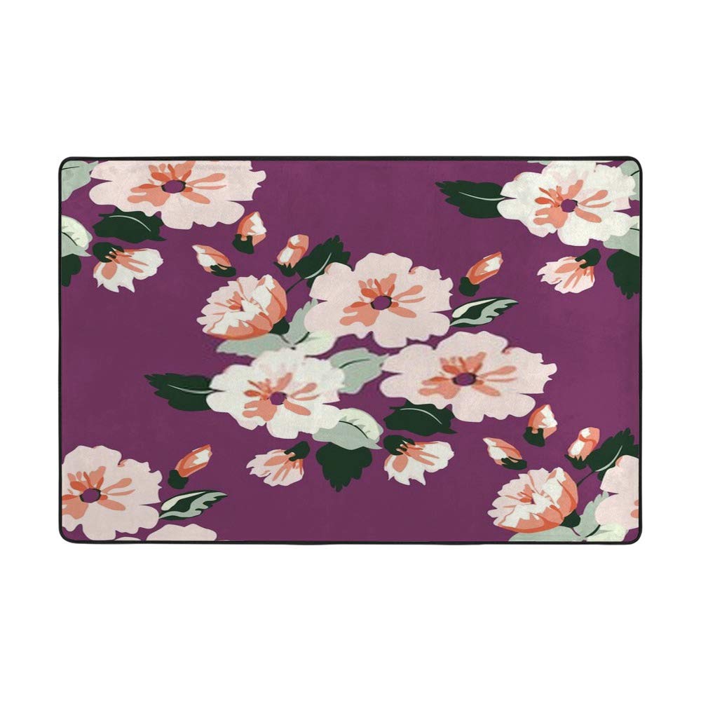 Tapis de salon anti-taches Cheshongg grand format polyester motif bouquets moderne