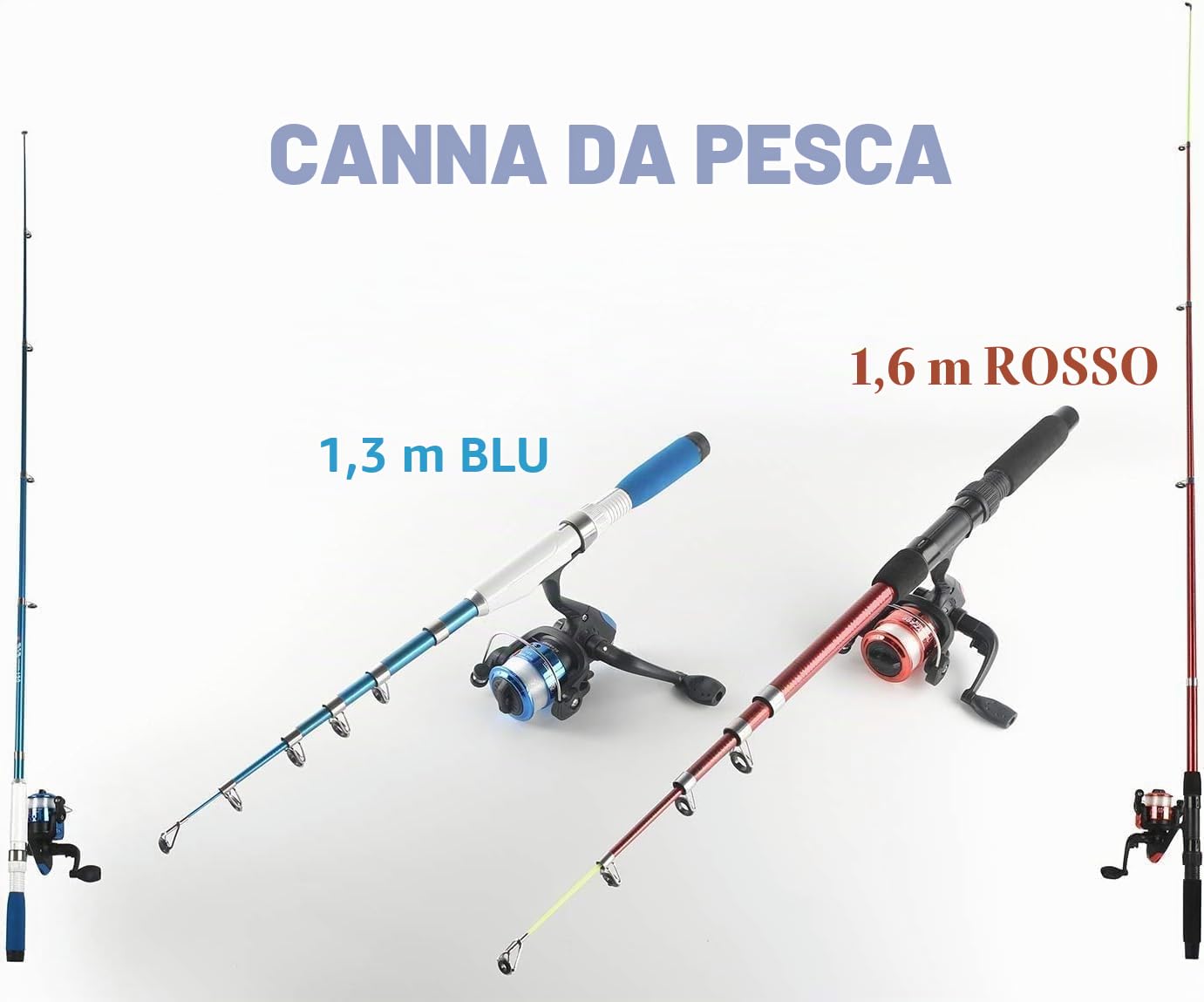 NewBEP Kit completo di canna telescopica con mulinelli, canne 1,3 m e 1,6 m, mulinelli da spinning, ami, borsa, kit per bambini e principianti