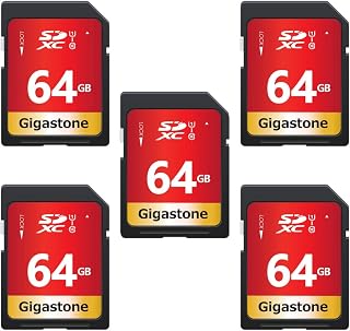 Gigastone 64GB 5-Pack SD Card UHS-I U1 Class 10 SDXC Memory Card High Speed Full HD Video Canon Nikon Sony Pentax Kodak Olympus Panasonic Digital Camera, with 5 Mini Cases