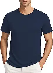 Camiseta masculina esportiva de secagem rápida gola redonda leve e confortável camiseta esportiva de verão, Azul marino, XGG