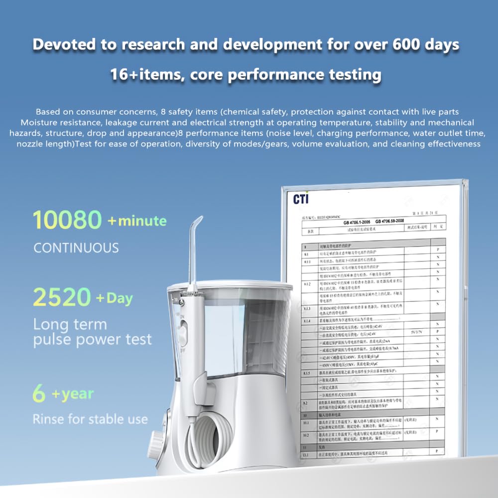 Irrigador bucal con cable eléctrico de 600 ml, púa dental profesional con 6 puntas de chorro y 10 niveles de presión para limpieza de dientes, ortodoncia, encías, aparatos ortopédicos, cuidado dental