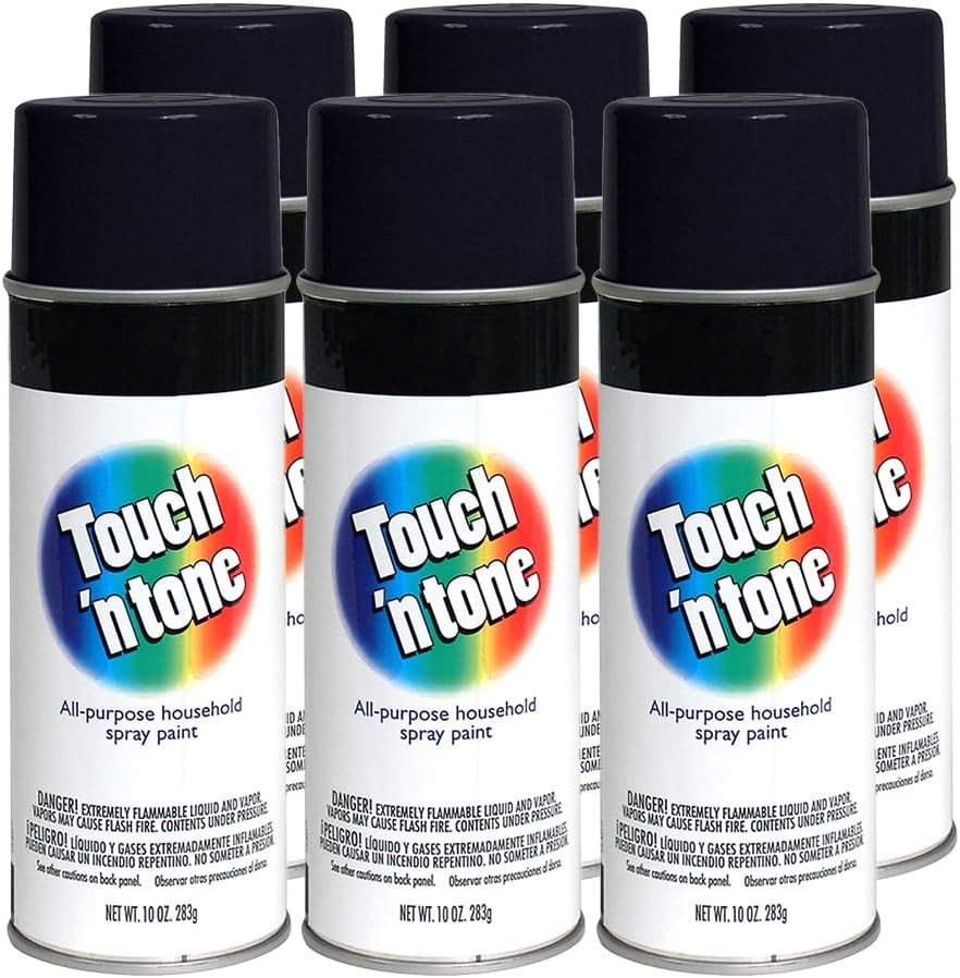 Rust-Oleum 55276830 - Paquete de 6 pinturas en aerosol de uso general color negro Touch'n Tone de 10 onzas, brillo