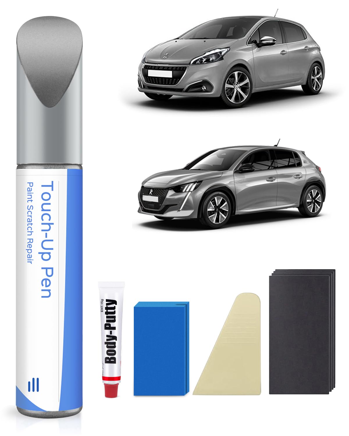KCA - Kit de pintura de retoque para Peugeot - Correspondencia exacta - Reparación de rayones y arañazos - Gris Artense Metálico/Cumulus Gris Metálico