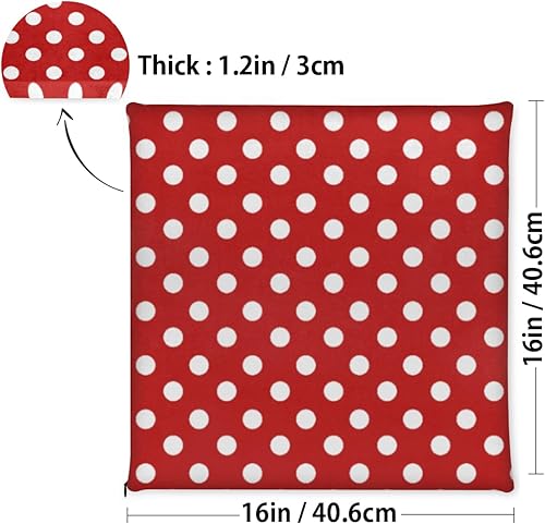 Miniatura 3 de Bardic Cojín para silla, 1 unidad, de espuma viscoelástica de lunares rojos y blancos, almohadillas cuadradas extraíbles para sillas de cocina,