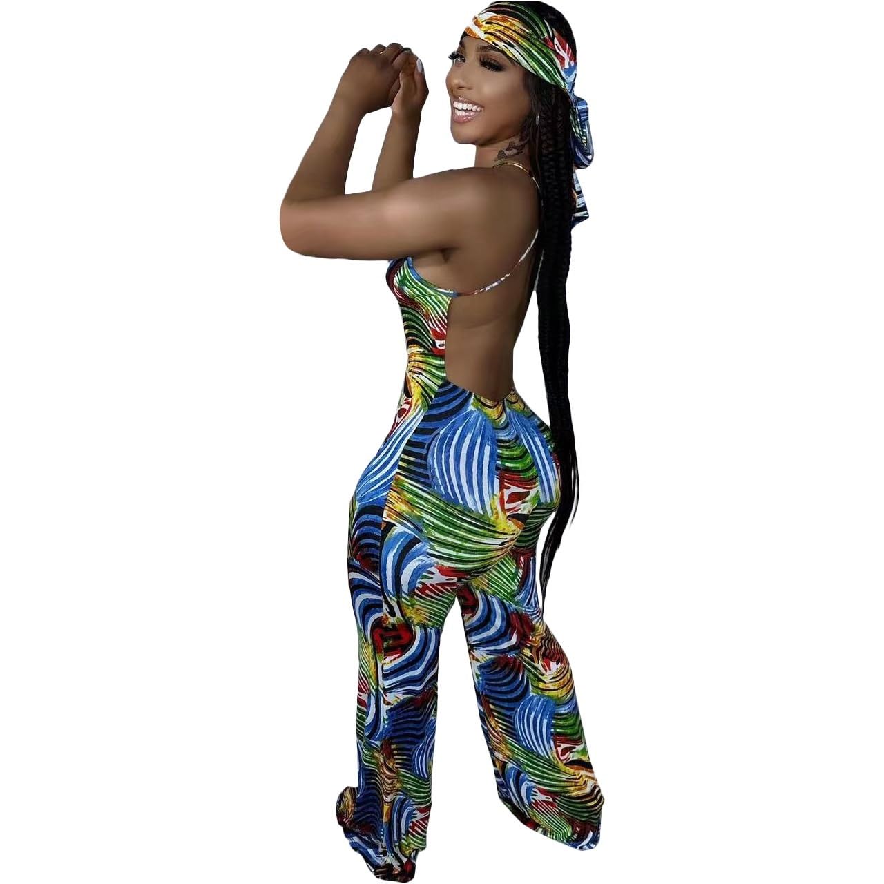 2023 Tute da Donna Sexy con Cinturino per Spaghetti Jumpsuits alla Moda con Stampa Geometrica Playsuits Aderenti con La Fascia