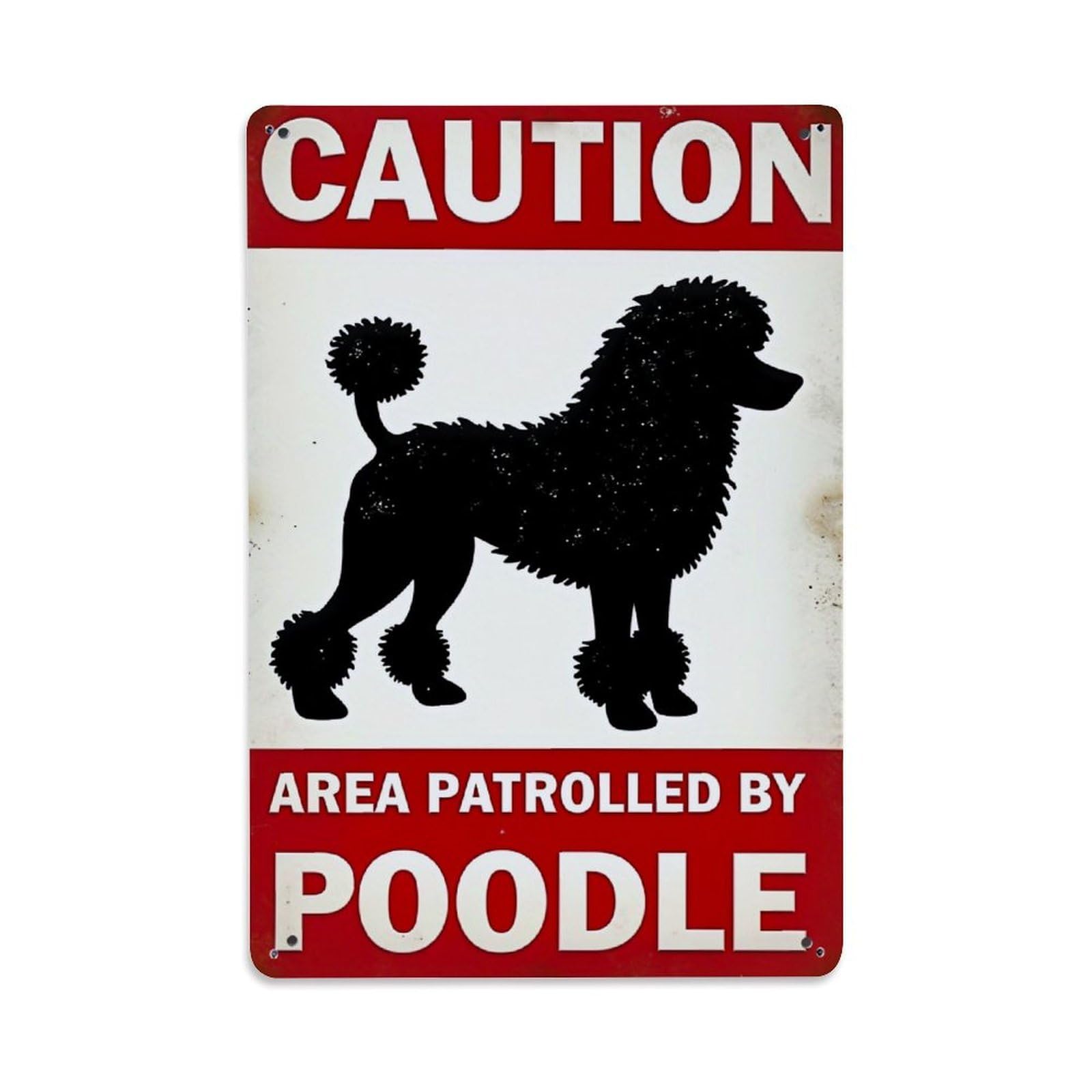 Jdfenggu Vintage Caution Poodle Patrol Sign Pattern Retro Metal Tin Sign, Decor Art Poster For Bar, Home, Man Cave, Kitchen, Laundry Room Gift 8X12inch