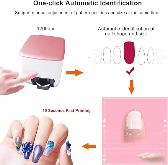 Intelligent 3D Nail Painting Machine, 4800 DPI Portable Digital Mobile Art Printer, Support APP/DIY, Endless Customization, Professional Equipment for Beauty & Personal Care