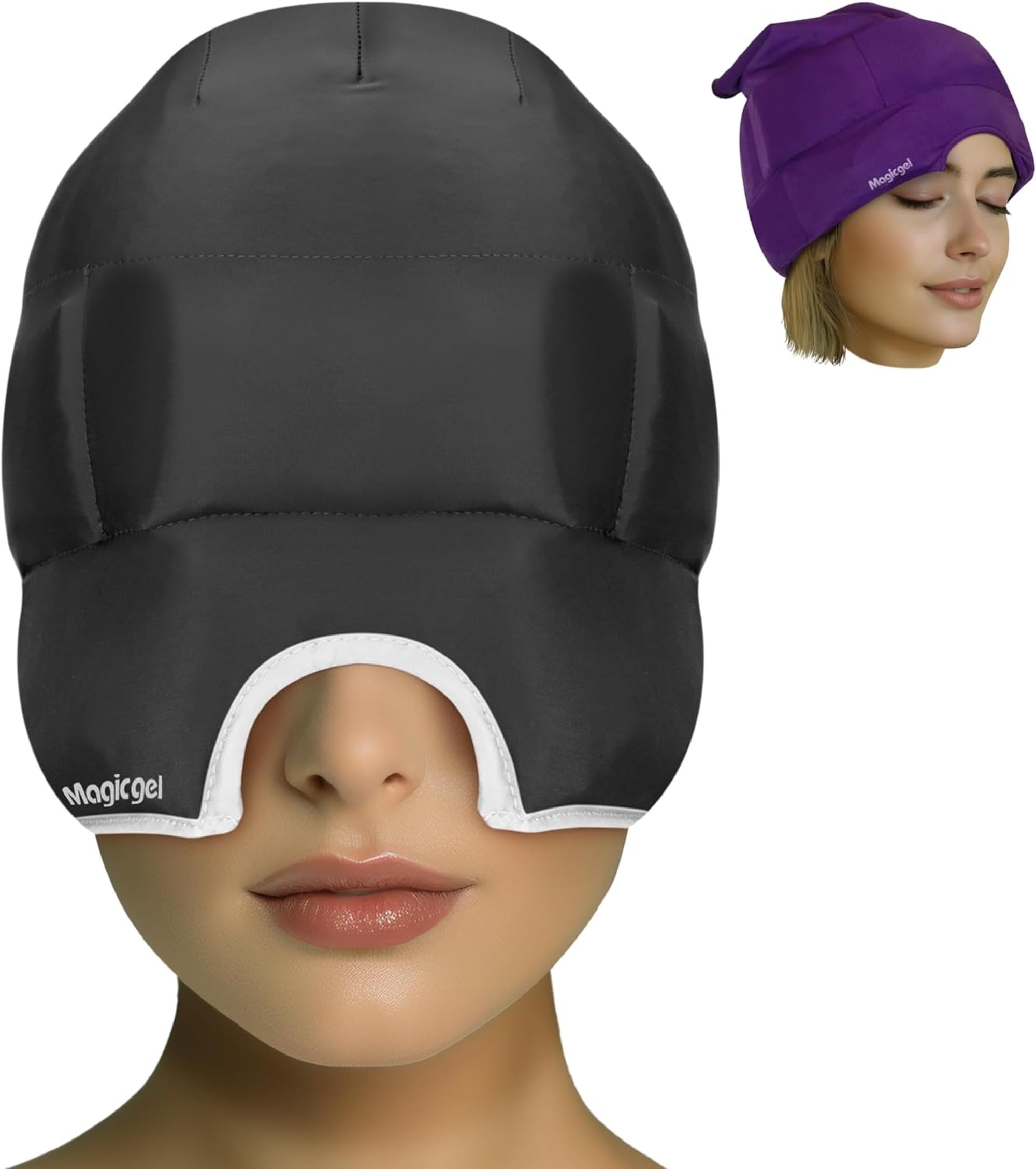Magic Gel Migraine Ice Head Wrap | Migraine & Headache Relief | The Original Headache Cap | Cold, Comfortable, Dark & Cool; Endorsed by Physicians, Loved by Thousands - (2 Pack, Black & Purple)