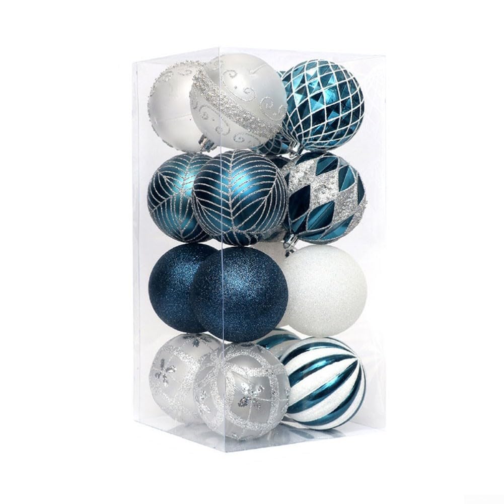 Palline Natale 16pz 8cm Decorazioni Shatterproof Palline Natale(Blue White)