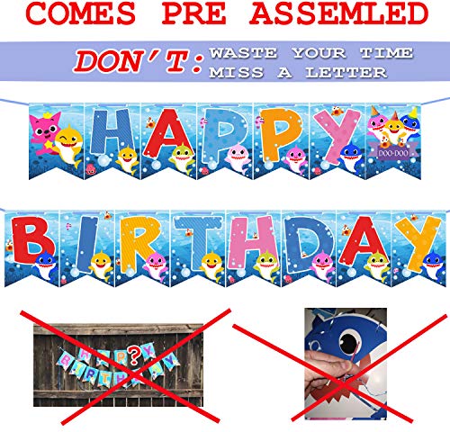 Baby Shark Happy Birthday Banner Doo Garland Shark Theme Party Supplies For Kids Baby Shower Party And Children Birthdays Party Decorations Set Of 15 Flags #TOP1
