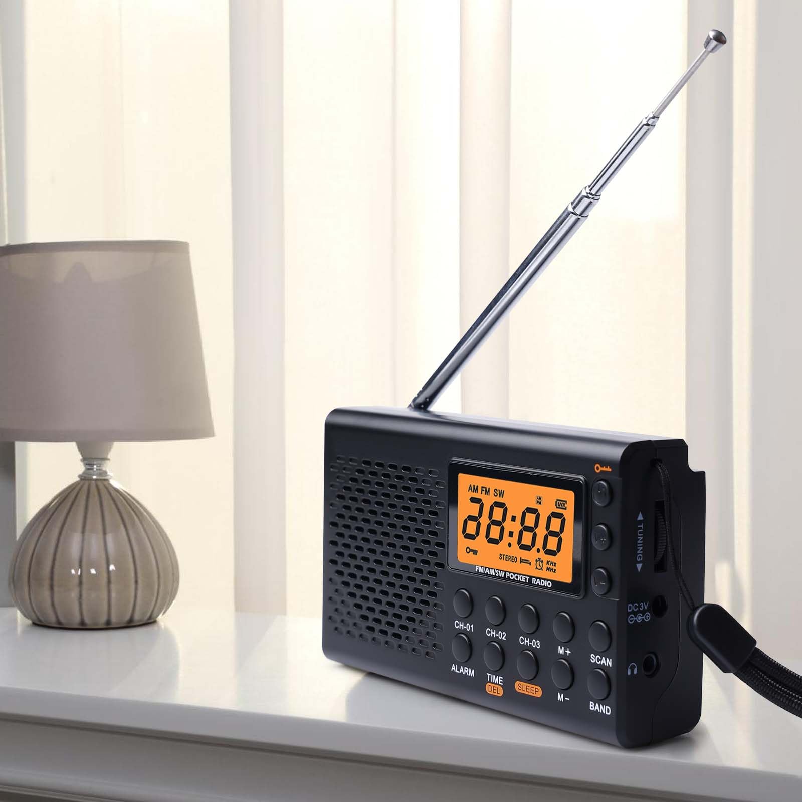 GAOUTO Radio Portable AM, FM, SW, Portable, avec Fonctionnement à Piles, écran LCD, FM, 35 préréglages, Prise Casque, Fonction Alarme, minuterie de répétition (Pas de Batterie)