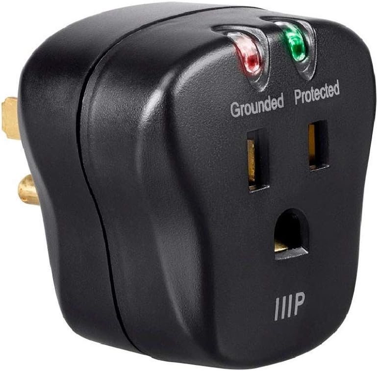 Monoprice 115877 1 Outlet Portable Mini Power Surge Protector Wall Tap - Black | UL Rated 540 Joules With Grounded And Protected Light Indicator
