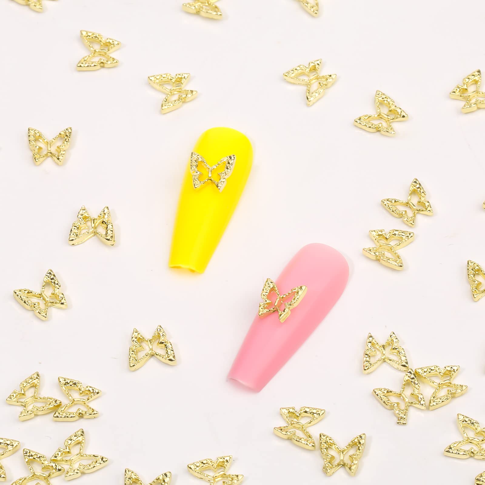 100szt 3D Zawieszki do Paznokci w Ksztalcie Motyli, Stop Zawieszki do Paznokci z Motylami Puste Motyle 3D do Paznokci Dekoracyjne Projektowanie Manicure DIY Kobiety Dziewczeta (Zloto)