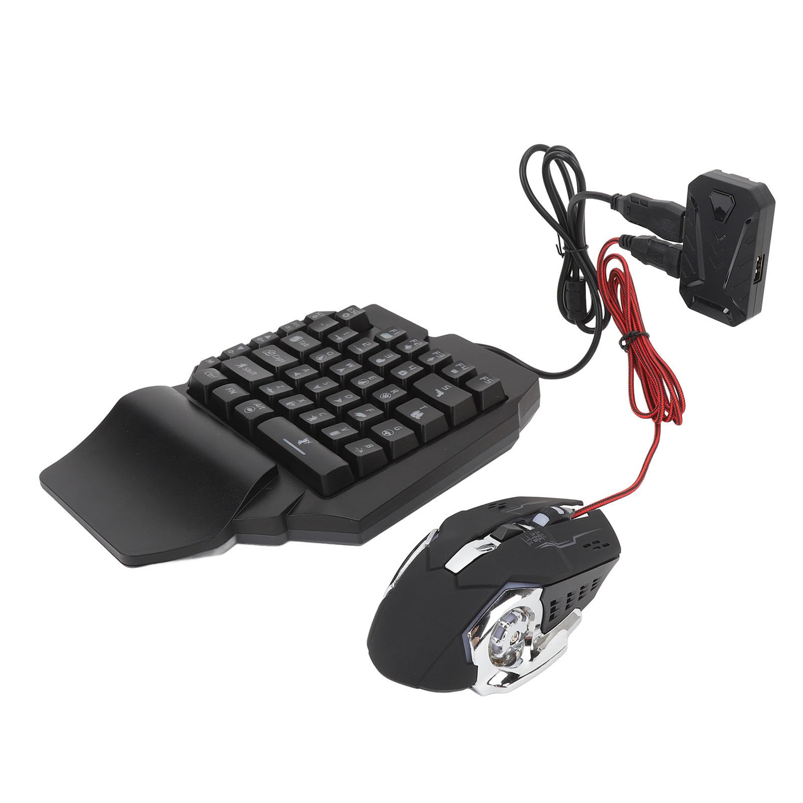 Sxhlseller Juego de Ratón y Teclado para Juegos RGB con una Sola Mano |Combo de Adaptador Bluetooth para Juegos Móviles iOS con Soporte para Teléfono, Carga Rápida de 5V 2000mA, Baja Latencia