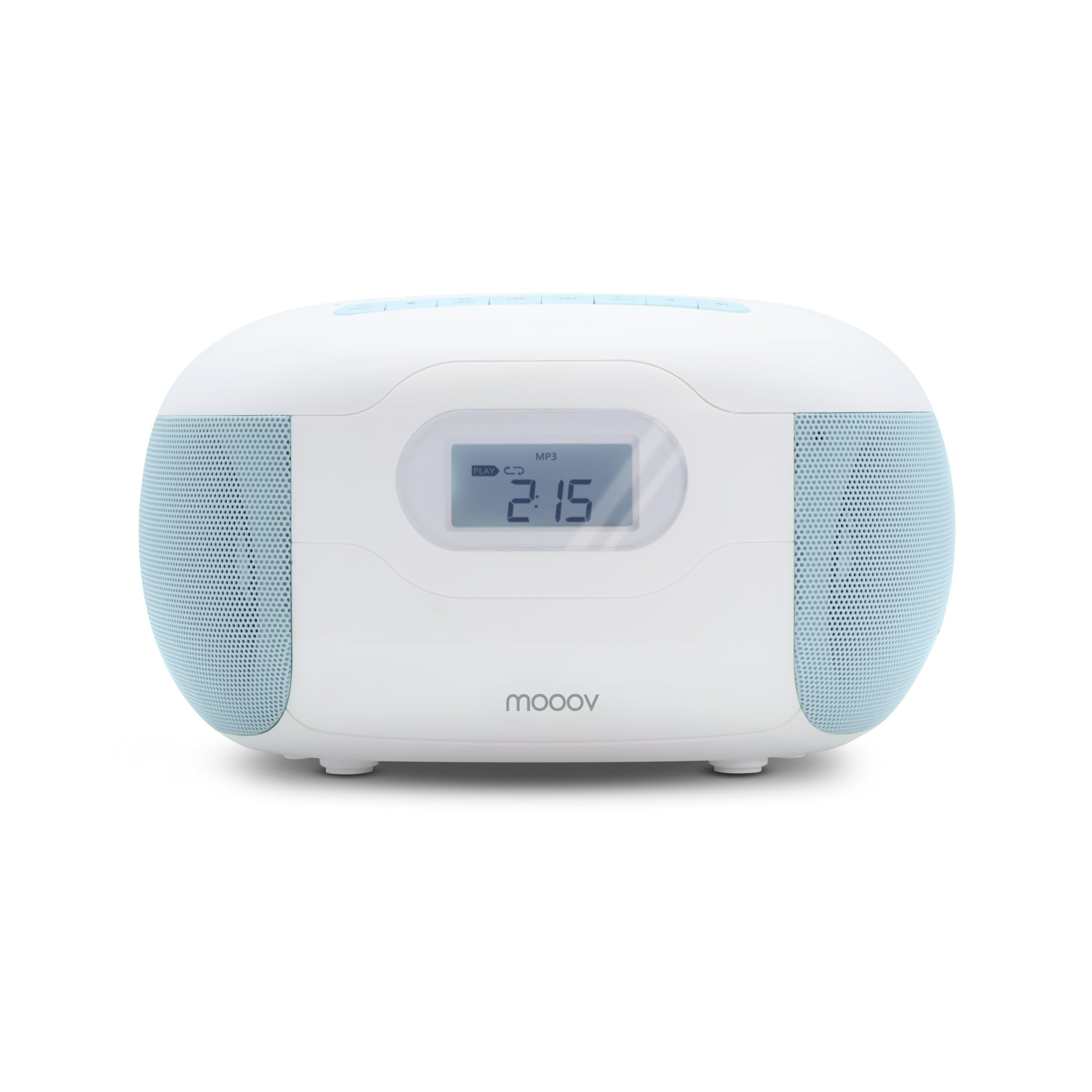MOOOV 477187 Lettore CD Radio FM Portatile Bluetooth - Voce Boombox Stereo MP3 Ingresso USB, AUX-in, Micro-SD, Presa per cuffie, Schermo LCD - Alimentazione CA o Batteria - Blu