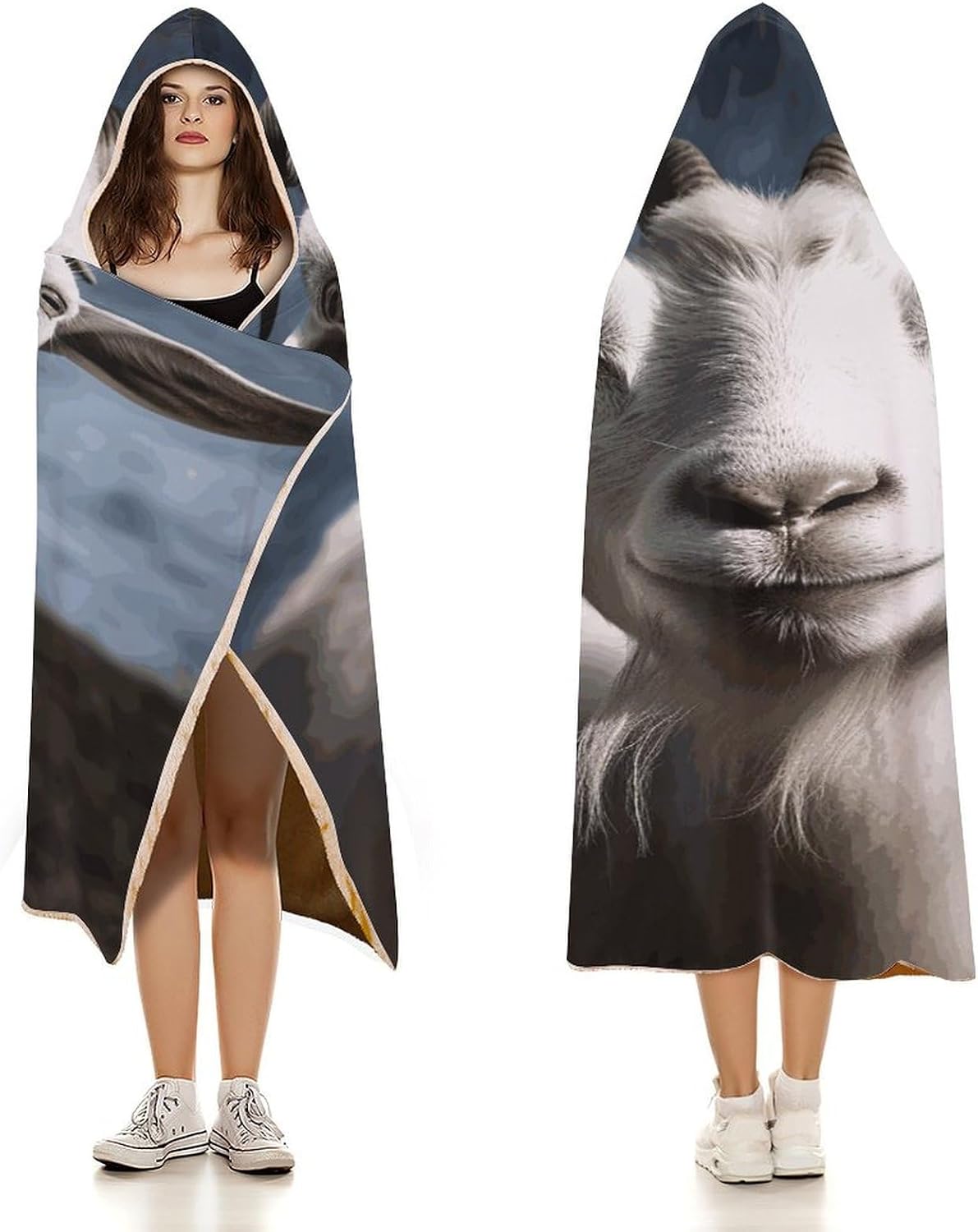 Goat Hooded Blanket Cozy And Functional,Wearable Blanket Hoodie for Women Men,Blanket Poncho Presents50 x60