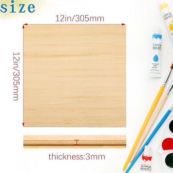 Basswood Sheets 1/8 - 3mm Plywood Sheets, 12 x 12 Inch Basswood Unfinished for Crafts, Laser Cutting, Engraving, DIY Arts, Drawing(20 Pack)