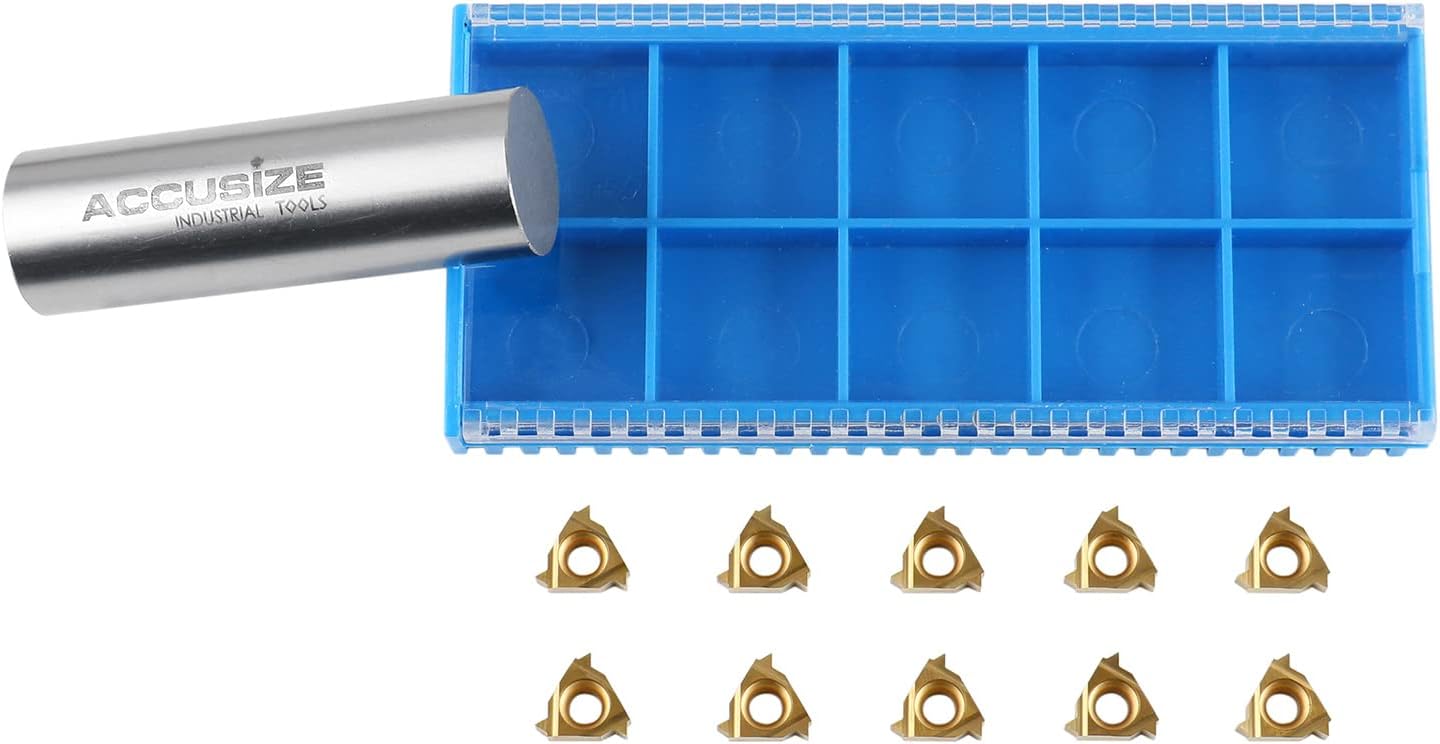 Accusize Industrial Tools 11ER A60 Carbide Insert Tin Coated, 10 Pcs/Box, 2652-0015x10