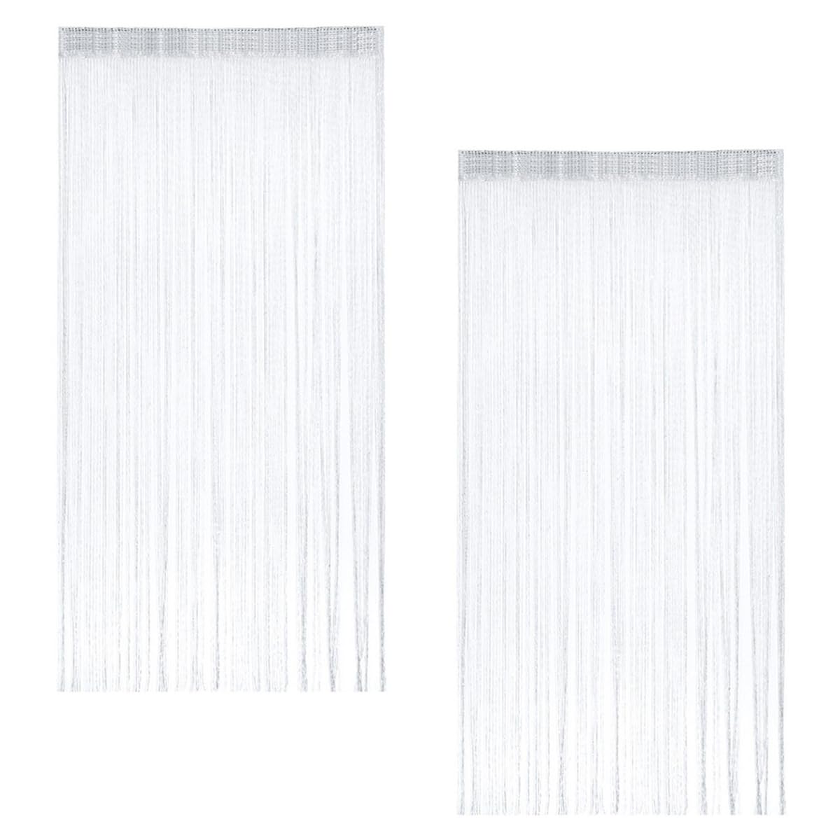 EXIN DEHCEN 2 Piezas Cortinas de Flecos Hilos, 100 x 200 cm Cortina Flecos Puerta, Fly Screen Door Chain Curtain, Panel de Cortina de Cuerdas para Cortar, Casarse, Café, Dormitorio, Fiestas (Blanca)
