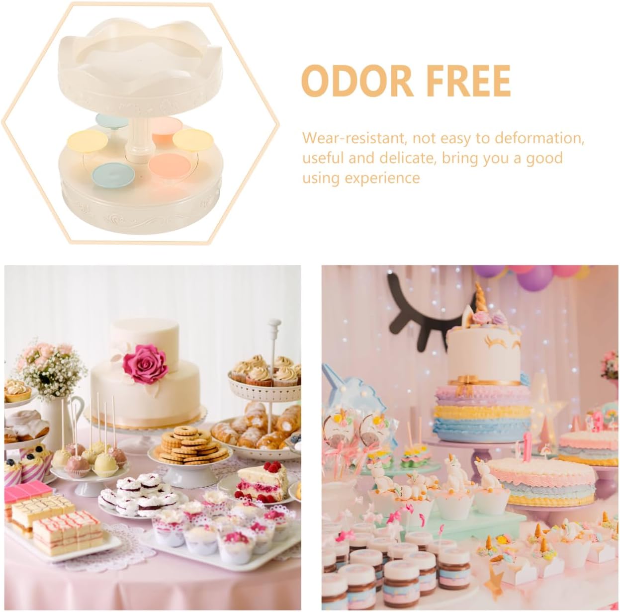 KOMBIUDA Rotating Dessert Display Stand Automatic Revolving Cupcake Carousel Holder for Bakery Party Wedding Birthday Decor 8.66 Inch Batteries Not Included